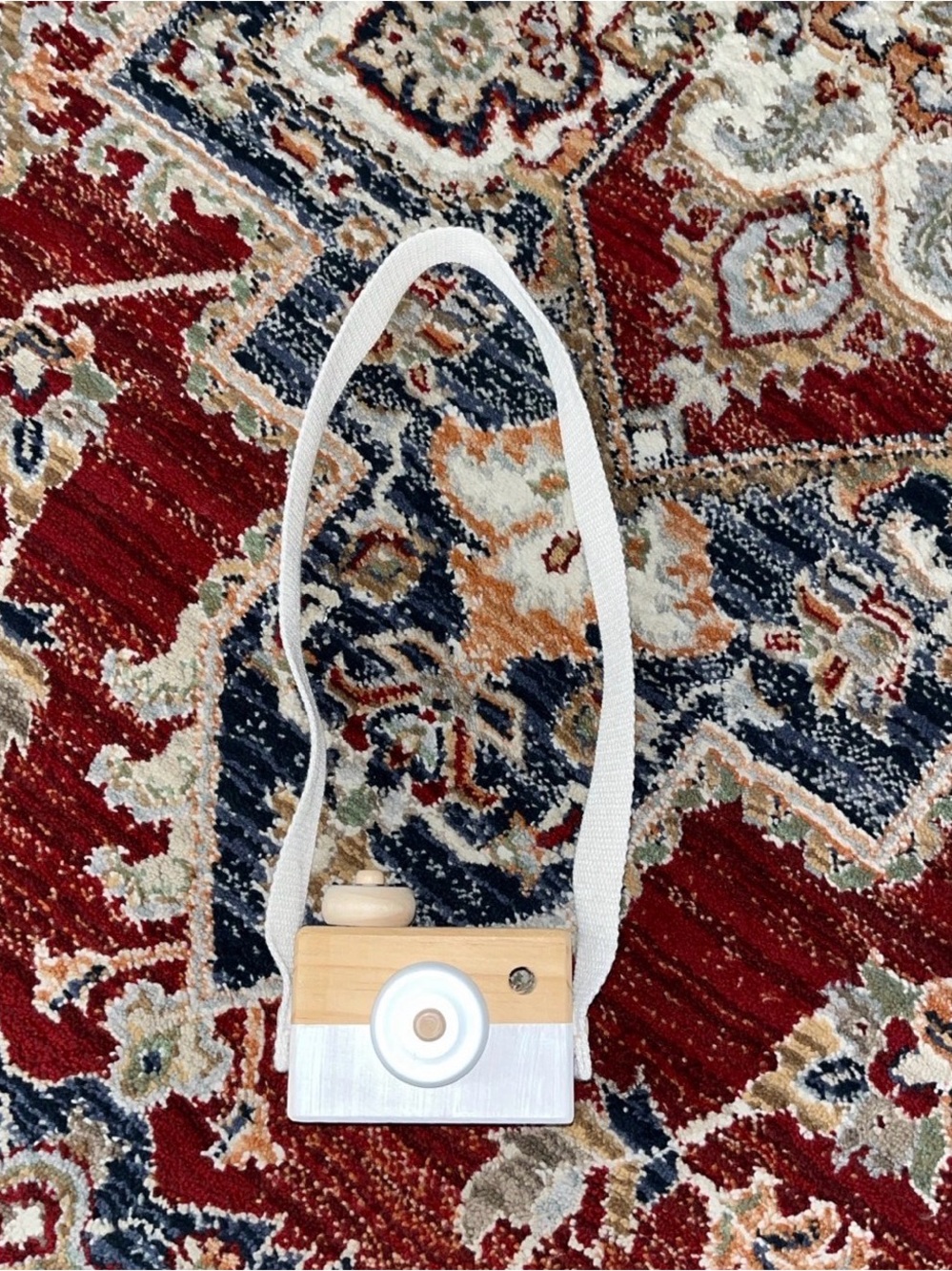 Natural Wood Kids Toy Camera with White Strap